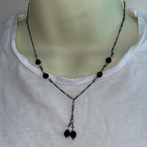 Silver necklace with clear & black beads‎